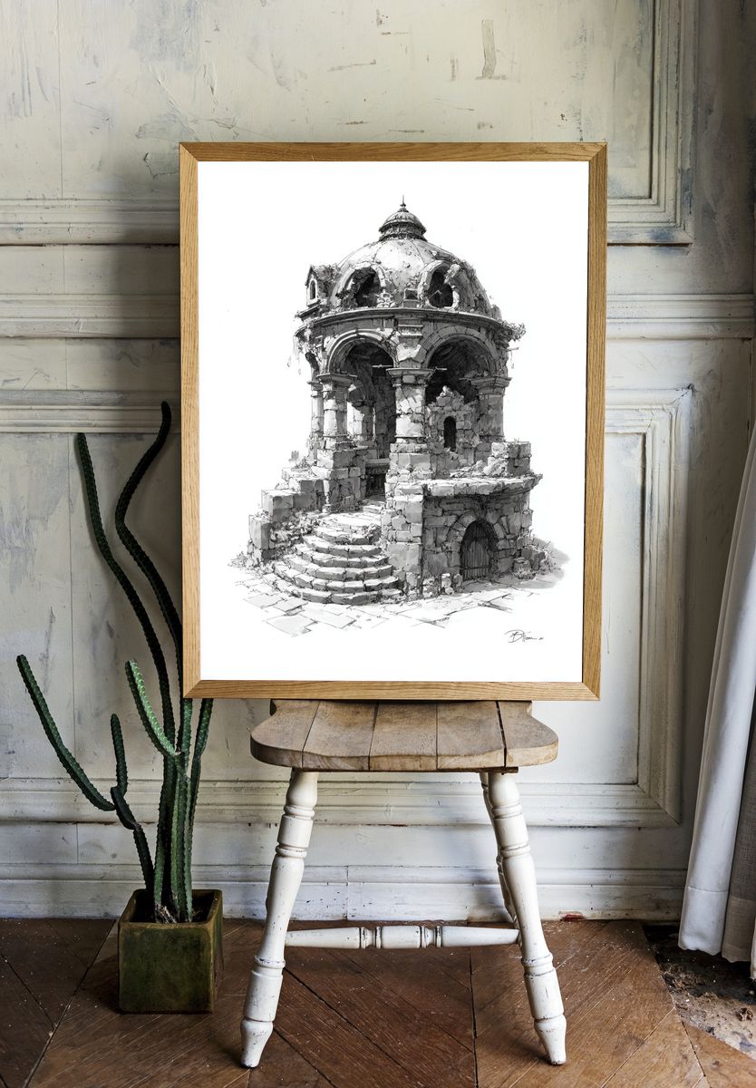 Ruined Stone Pavilion — Fine Art Print. — room view 1