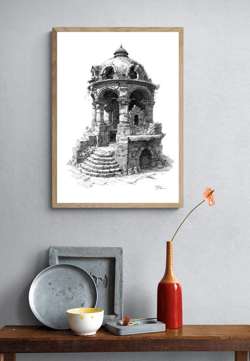 Ruined Stone Pavilion — Fine Art Print. — room view 3