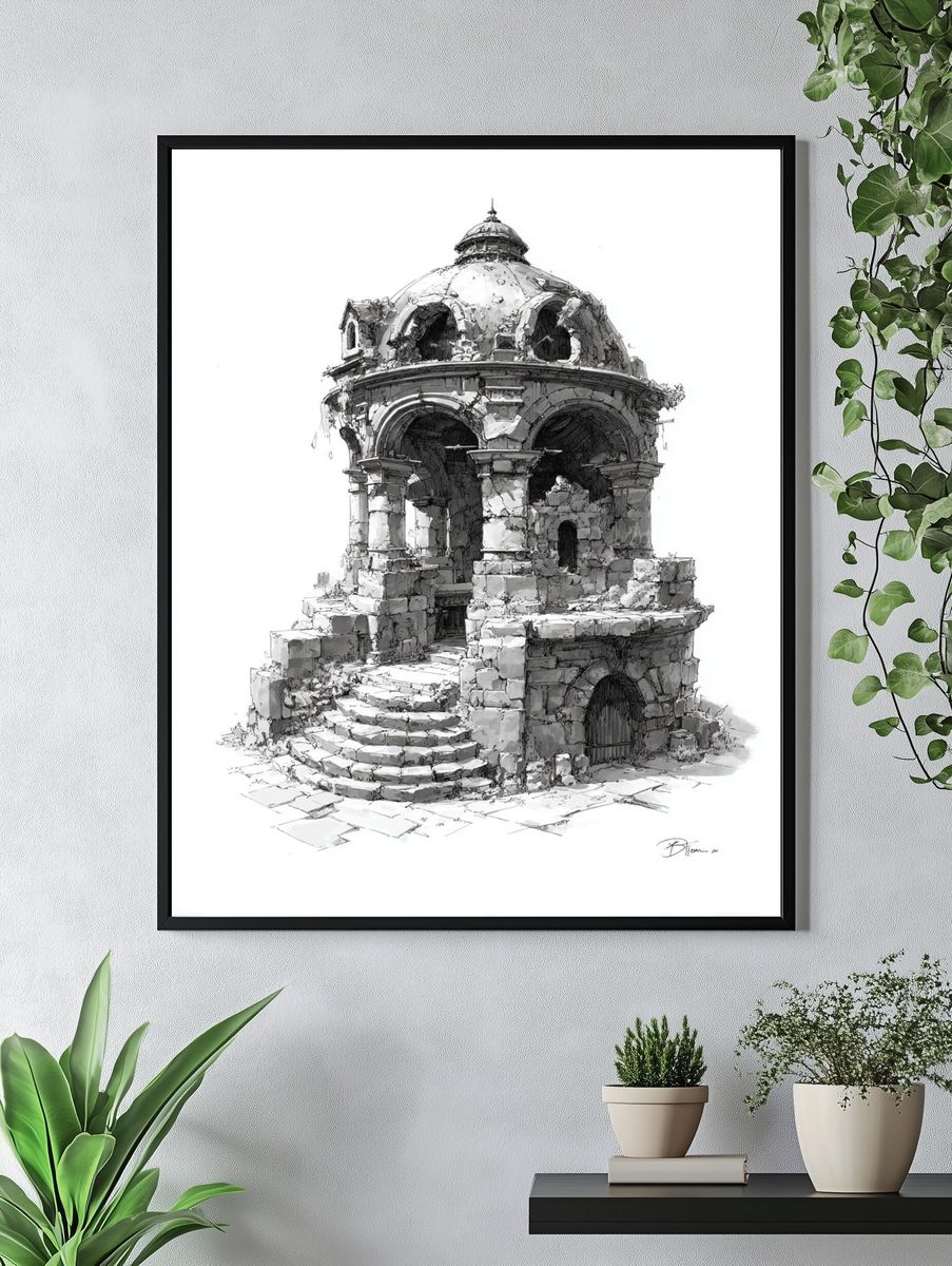 Ruined Stone Pavilion — Fine Art Print. — room view 4