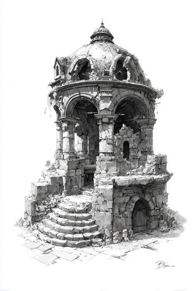 Ruined Stone Pavilion — Fine Art Print. poster