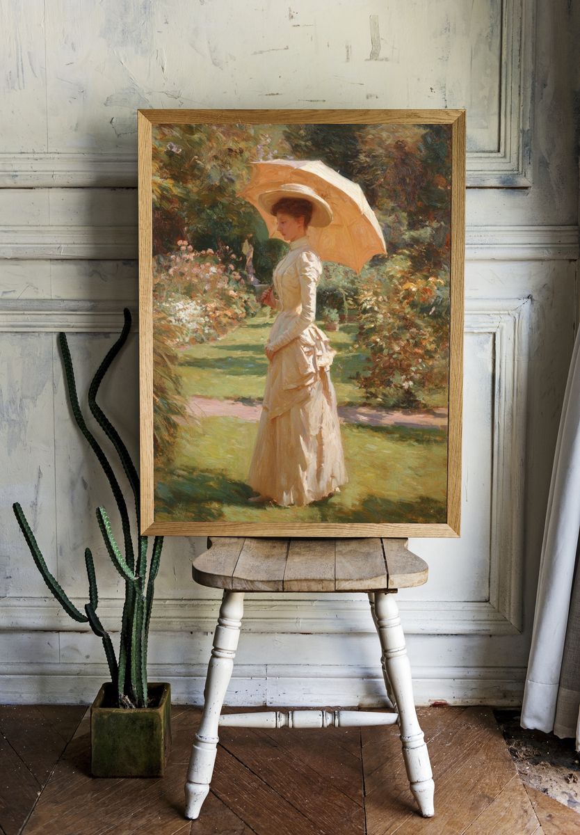 Elegant Woman with Parasol — Fine Art Print. — room view 1
