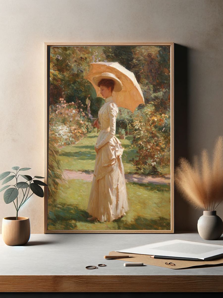 Elegant Woman with Parasol — Fine Art Print. — room view 2