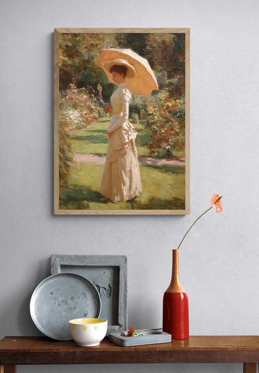 Elegant Woman with Parasol — Fine Art Print. — room view 3