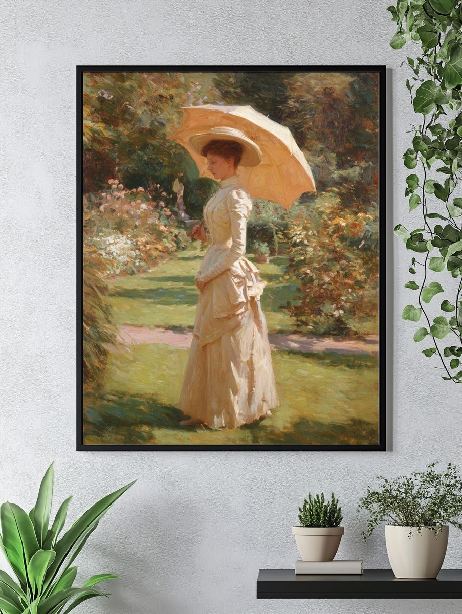 Elegant Woman with Parasol — Fine Art Print. — room view 4