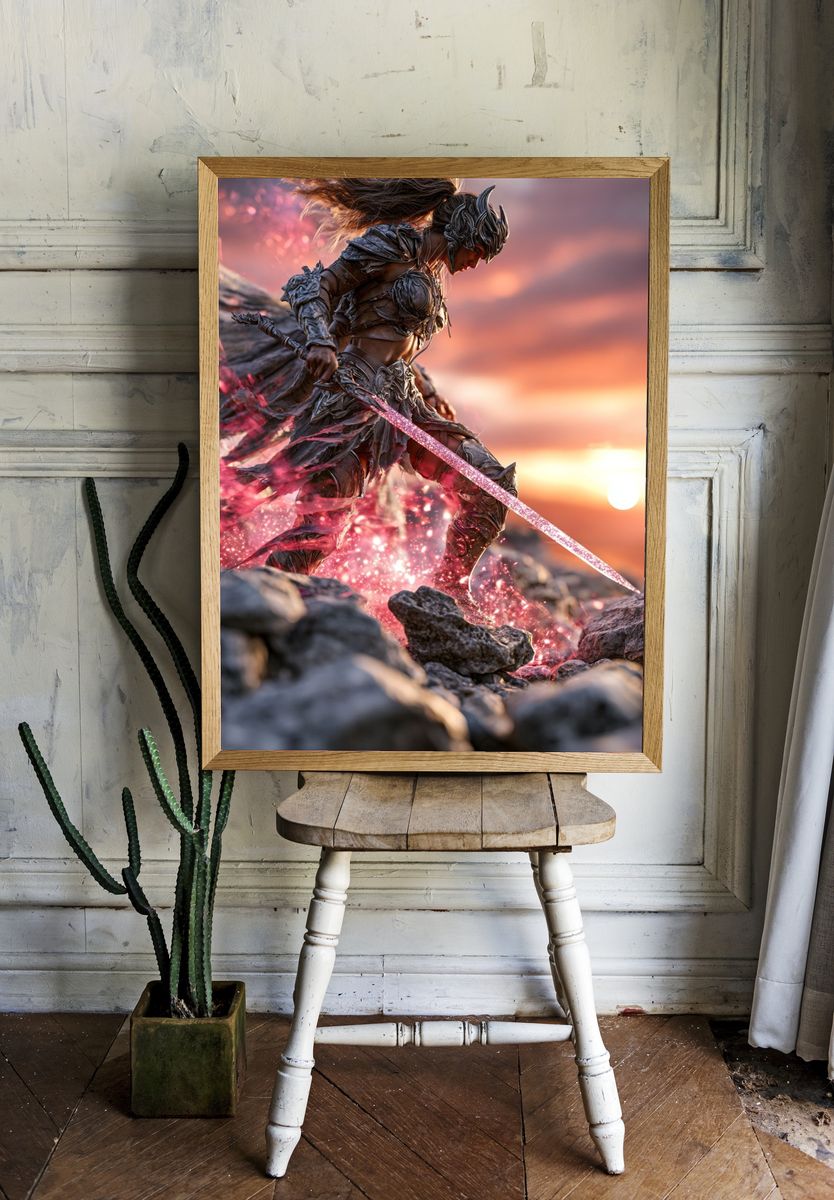 Warrior with Sword — Fantasy Art Print. — room view 1