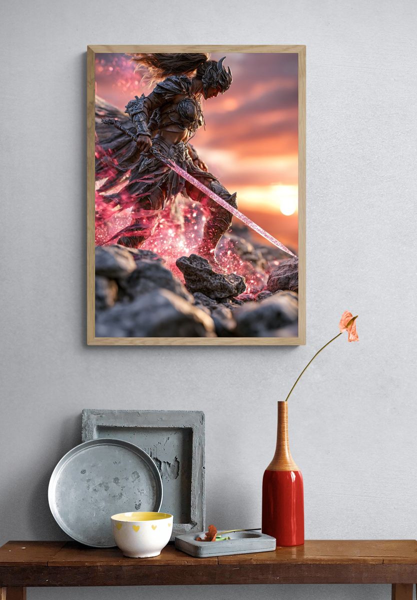 Warrior with Sword — Fantasy Art Print. — room view 3