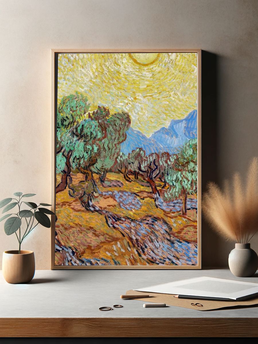 Olive Trees with Yellow Sky — Fine Art Print. — room view 2