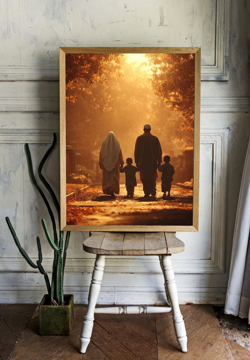 Family Walk in Autumn Light Poster. — room view 1