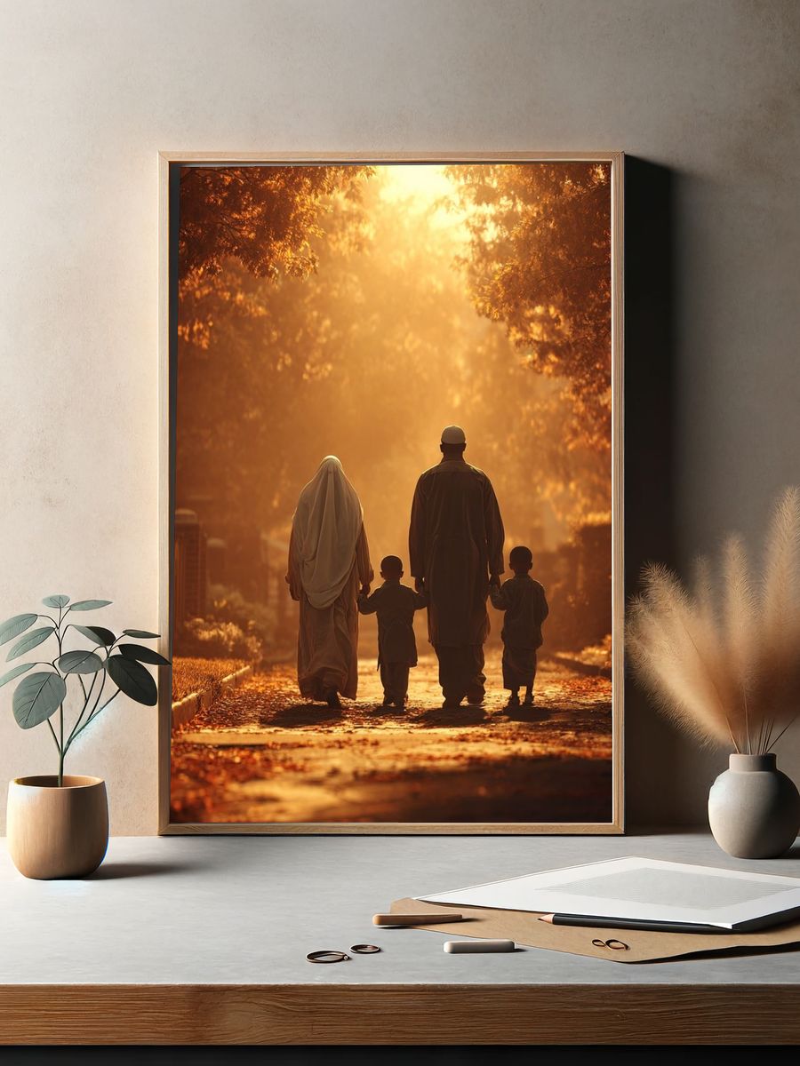 Family Walk in Autumn Light Poster. — room view 2