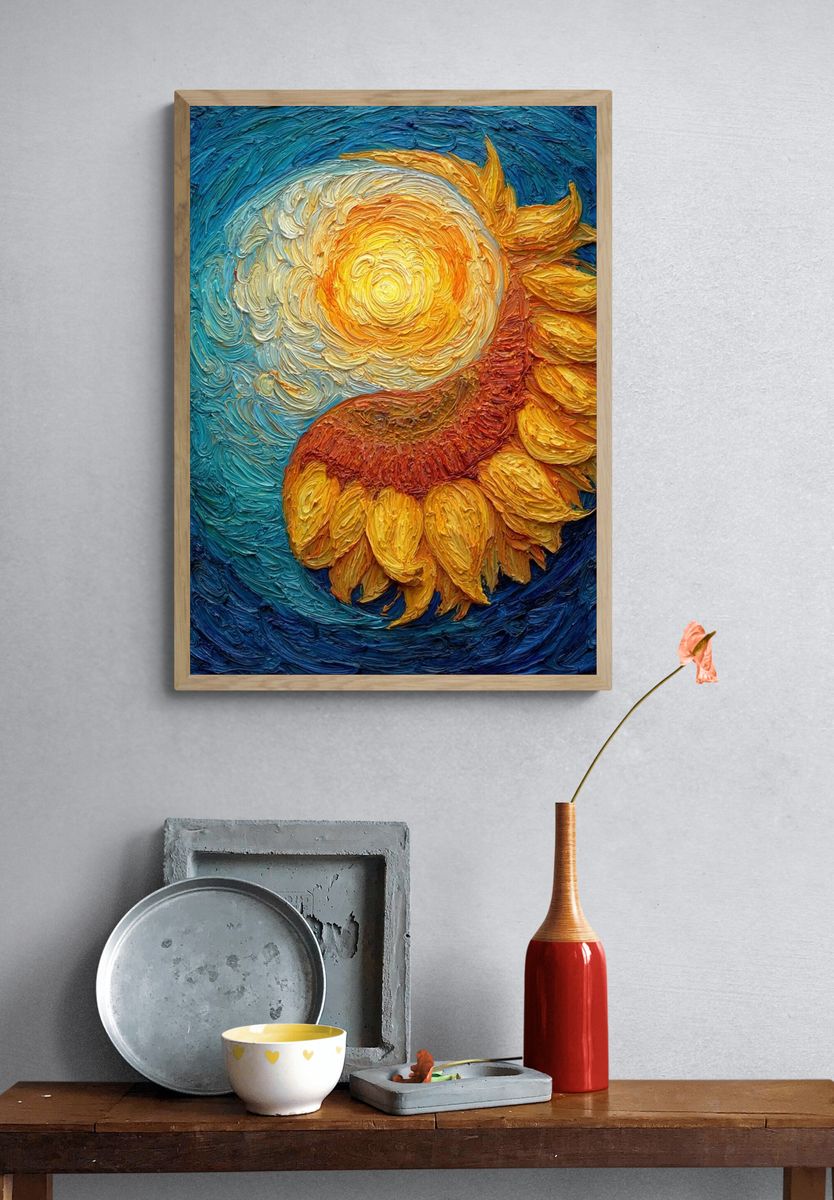 Sunflower and Sun — Fine Art Print. — room view 3