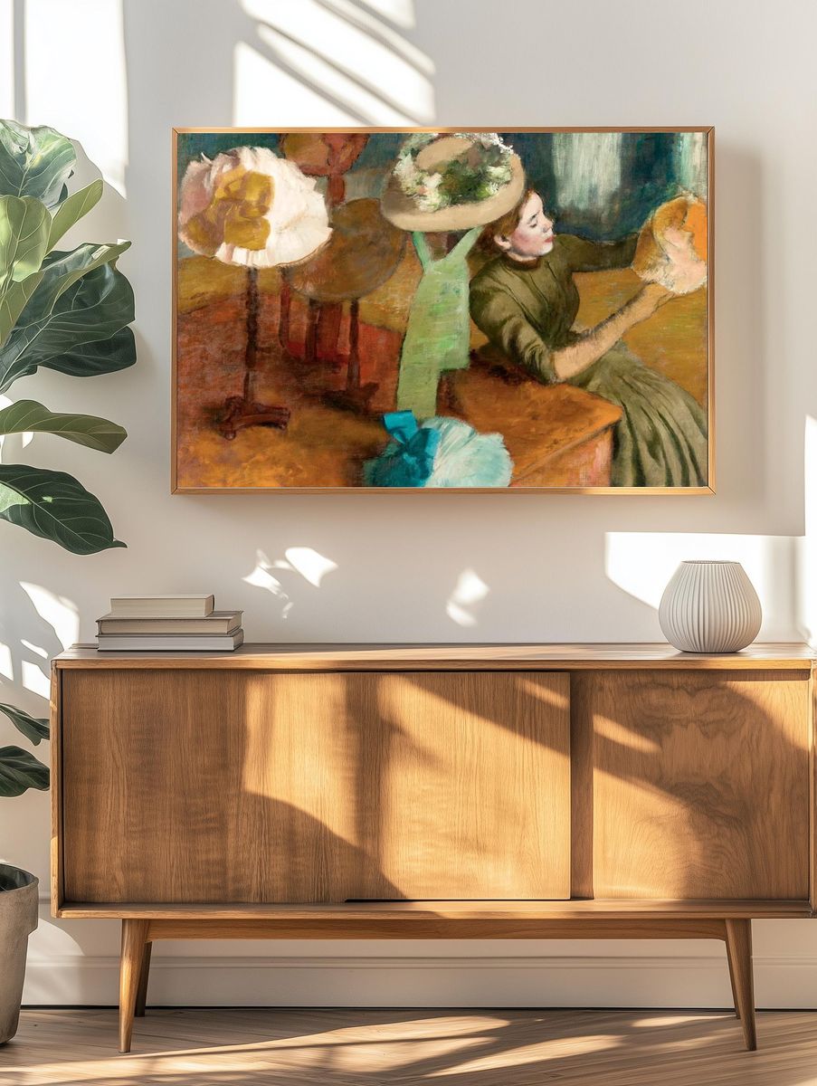 Woman with Hats — Fine Art Print. — room view 3