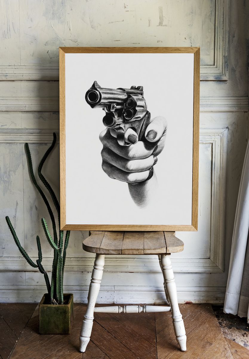Hand Holding Gun — Fine Art Print. — room view 1
