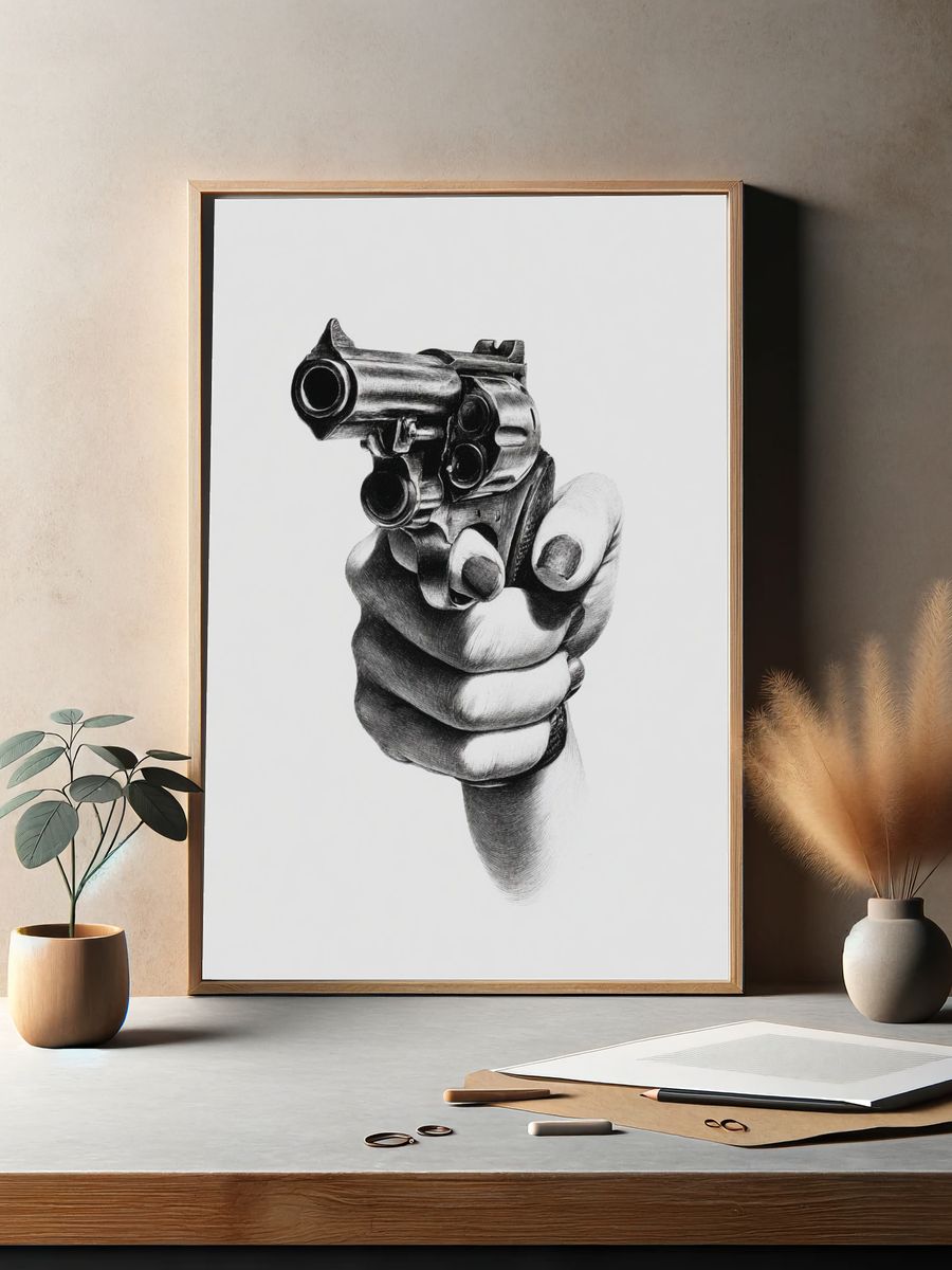 Hand Holding Gun — Fine Art Print. — room view 2