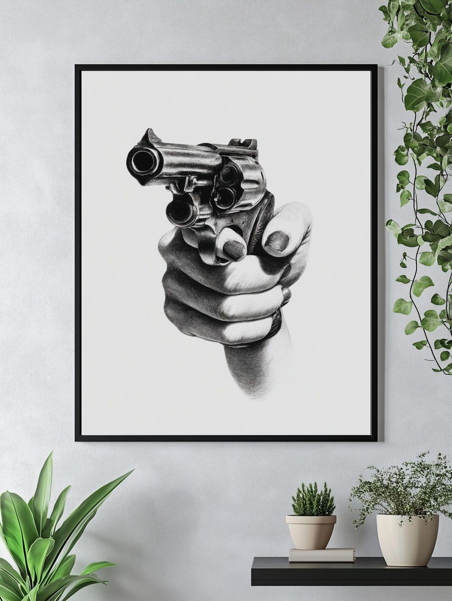 Hand Holding Gun — Fine Art Print. — room view 4
