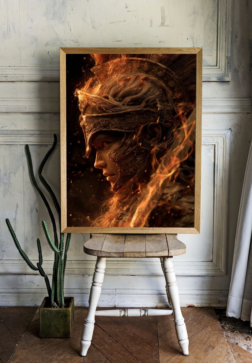 Warrior in Flames — Fantasy Art Print. — room view 1