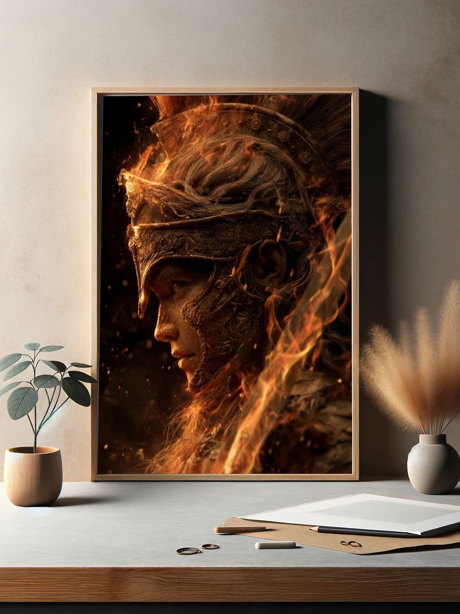 Warrior in Flames — Fantasy Art Print. — room view 2