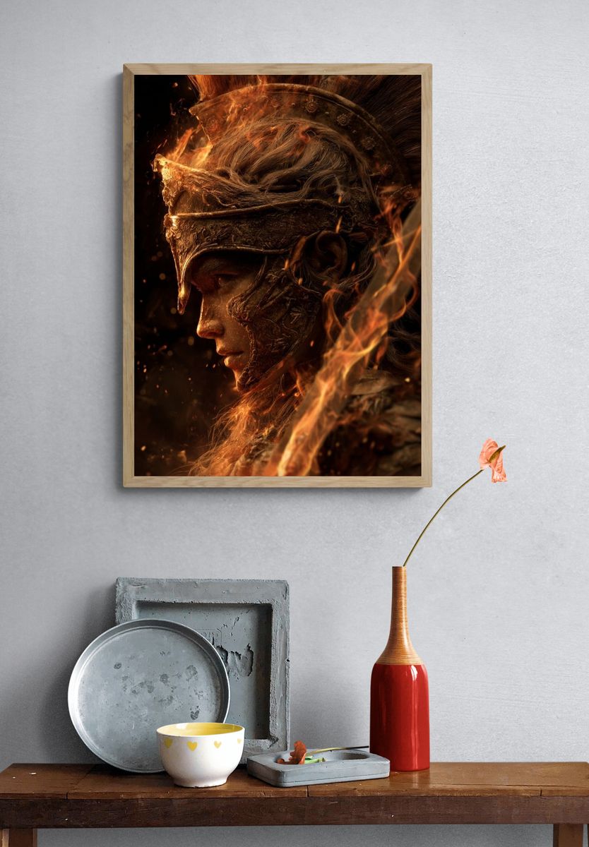 Warrior in Flames — Fantasy Art Print. — room view 3