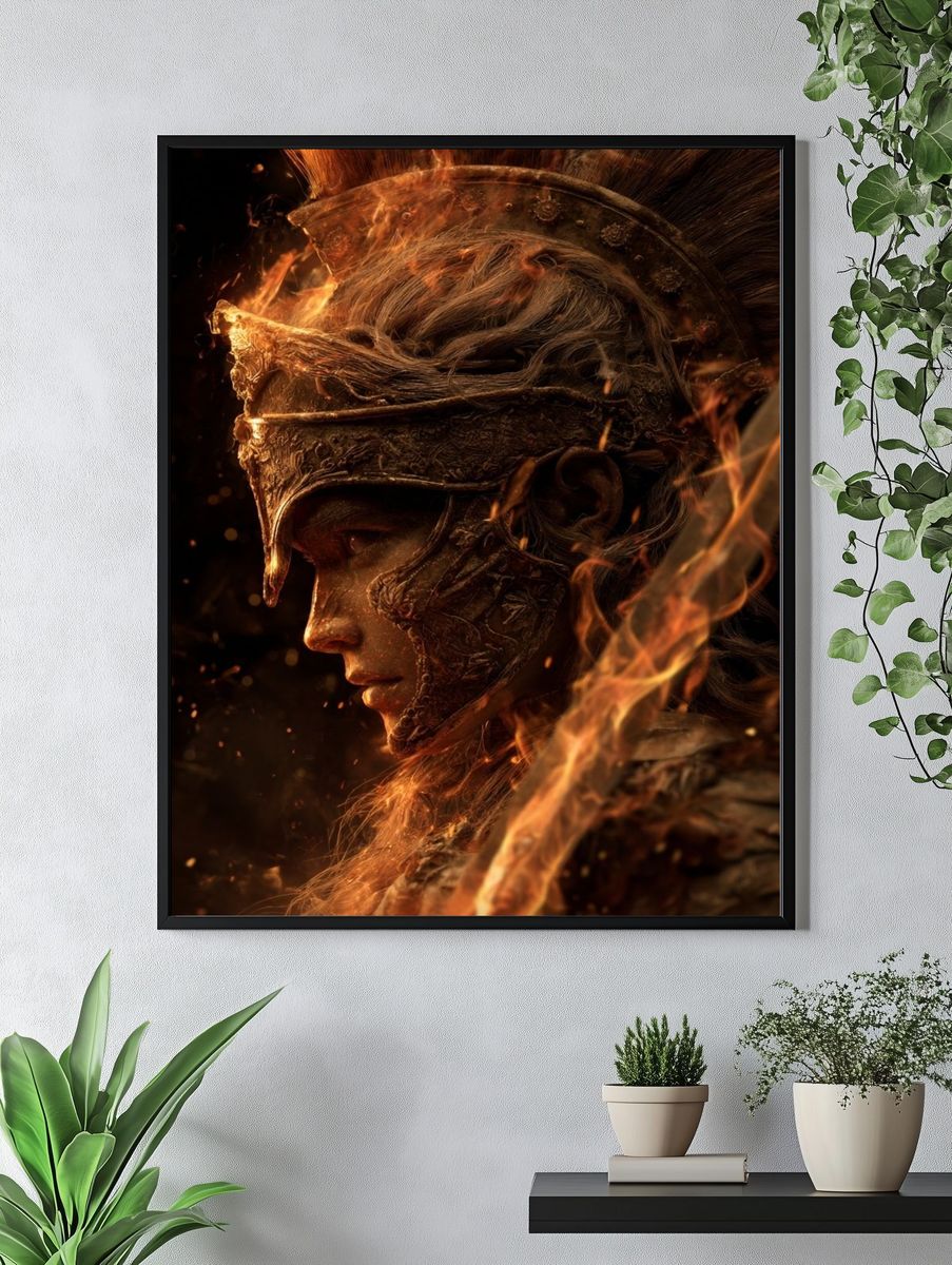 Warrior in Flames — Fantasy Art Print. — room view 4