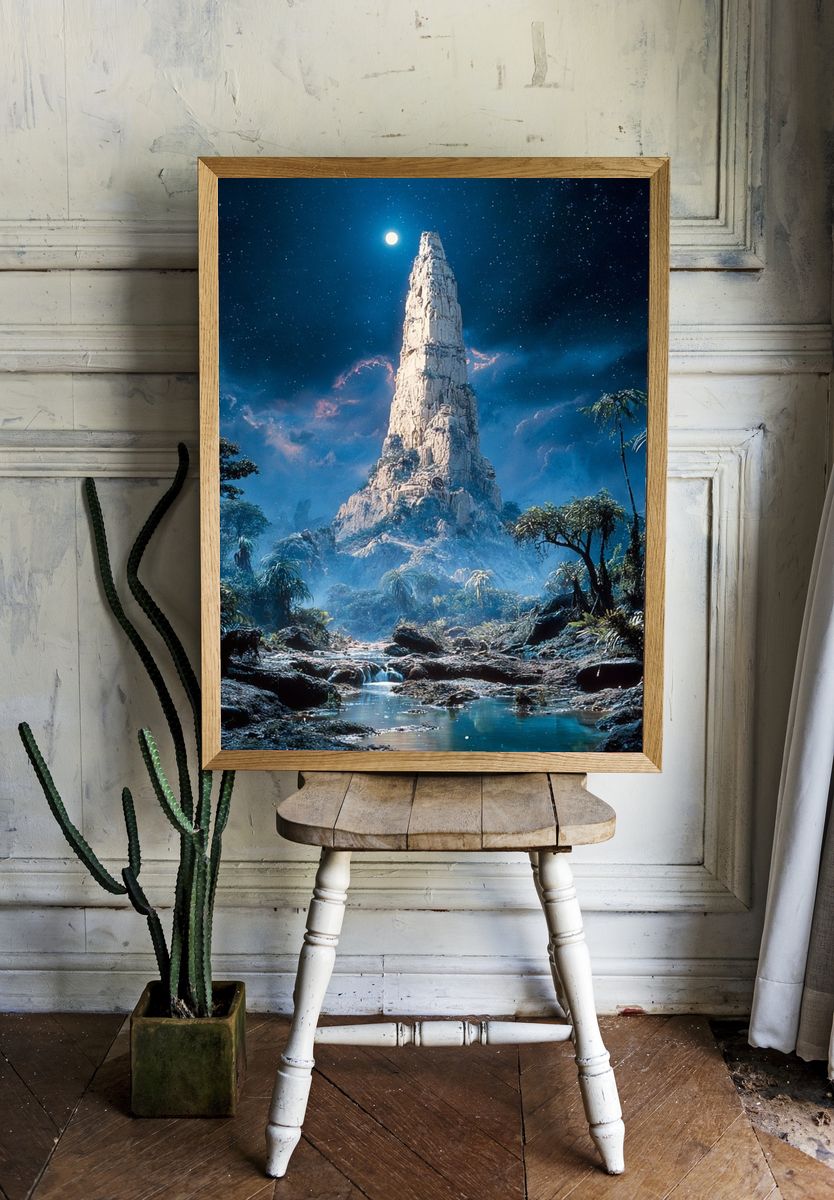 Mystical Mountain at Night — Fine Art Print. — room view 1