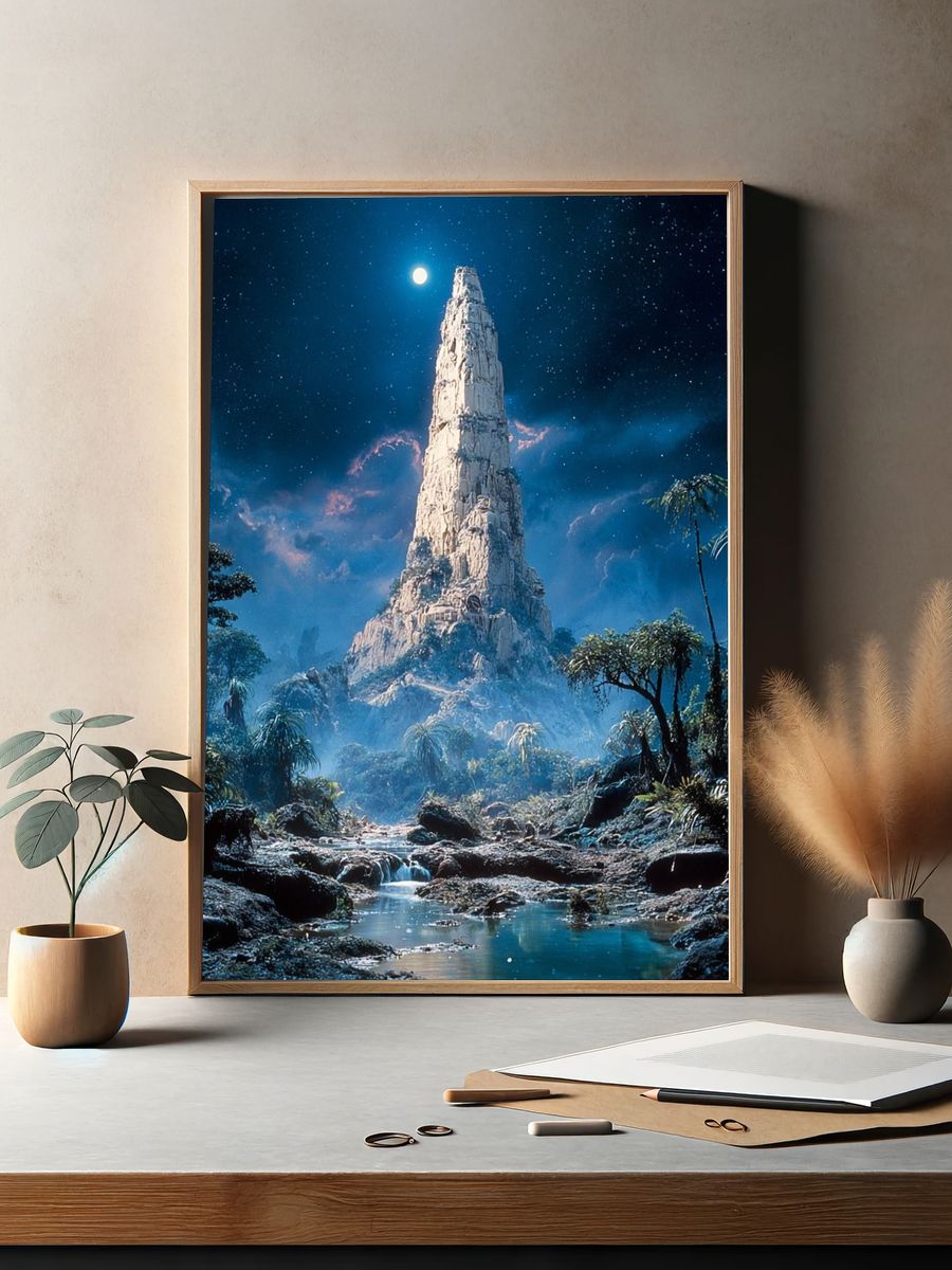 Mystical Mountain at Night — Fine Art Print. — room view 2