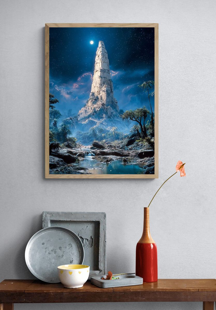 Mystical Mountain at Night — Fine Art Print. — room view 3