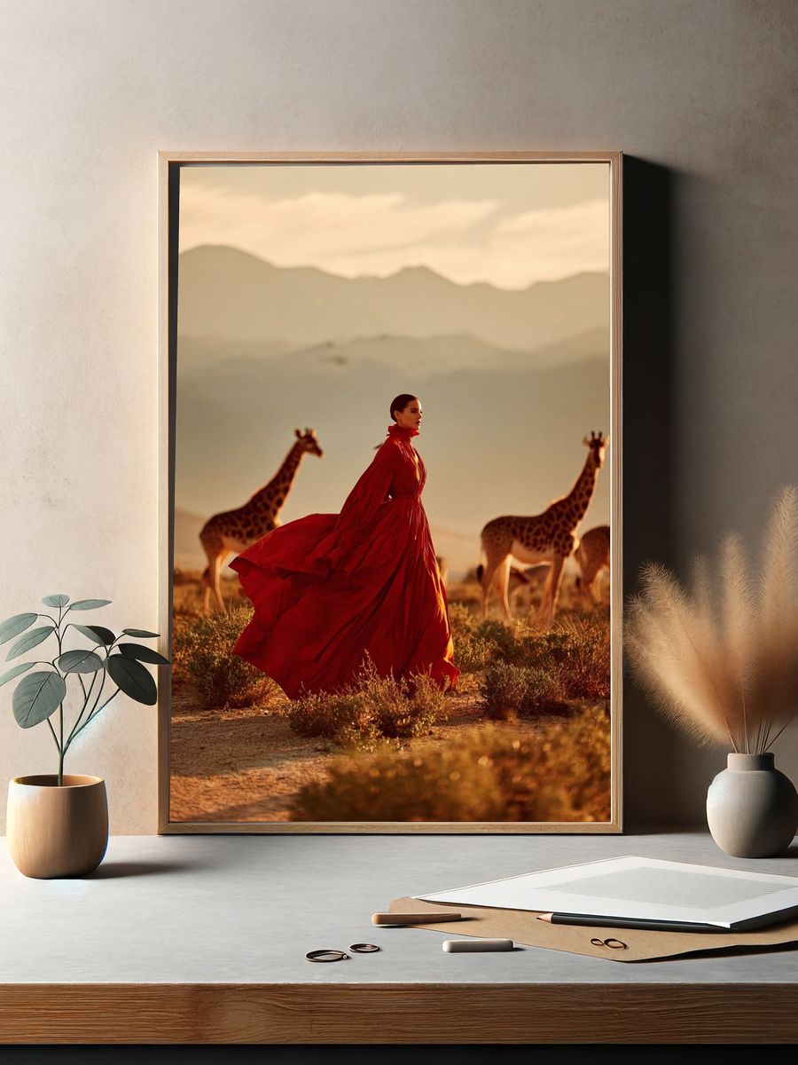 Elegant Woman in Red Dress — Fashion Photography Poster. — room view 2