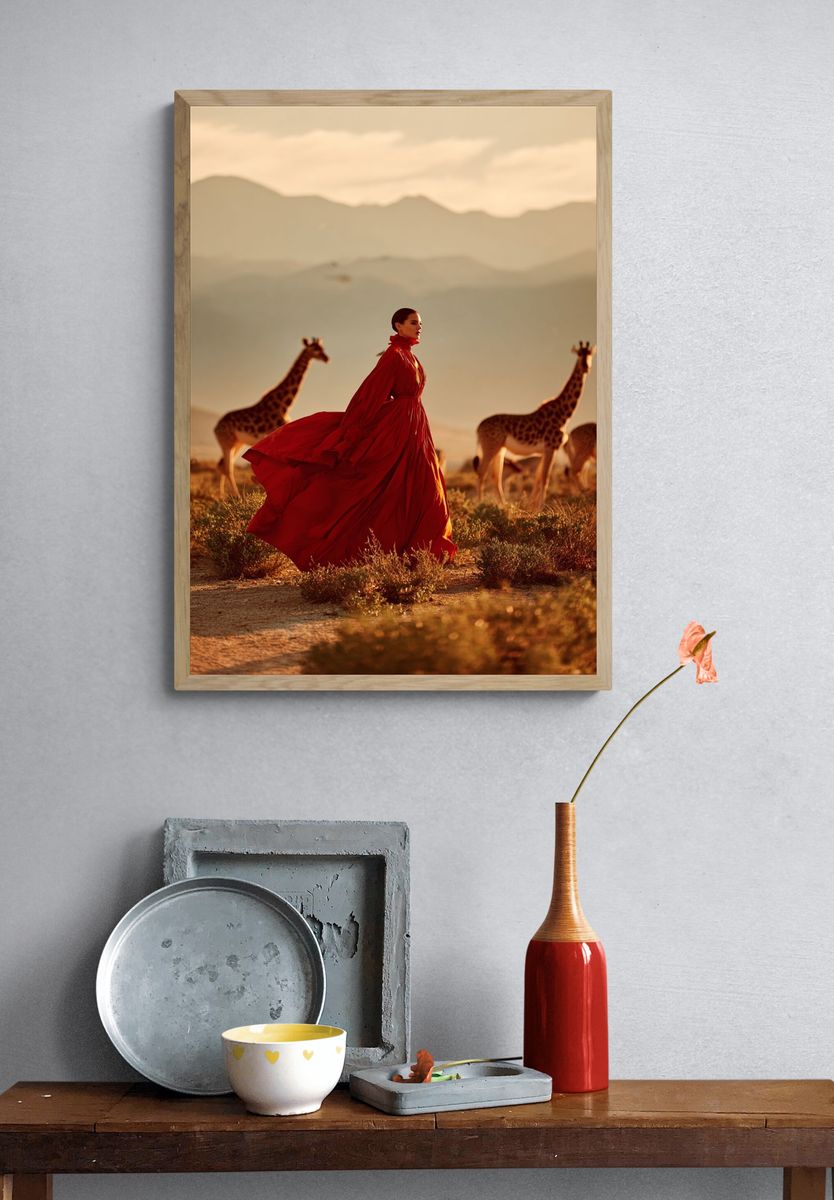 Elegant Woman in Red Dress — Fashion Photography Poster. — room view 3