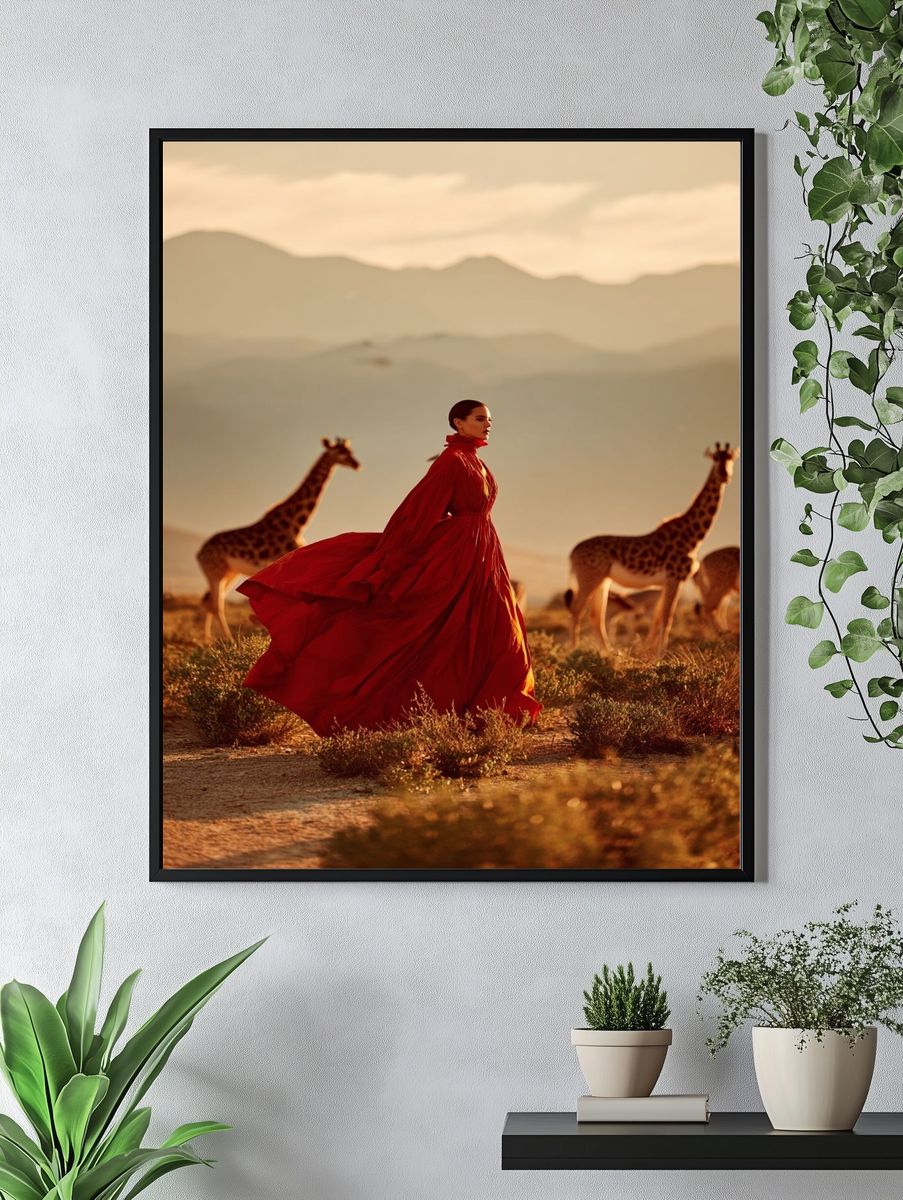 Elegant Woman in Red Dress — Fashion Photography Poster. — room view 4