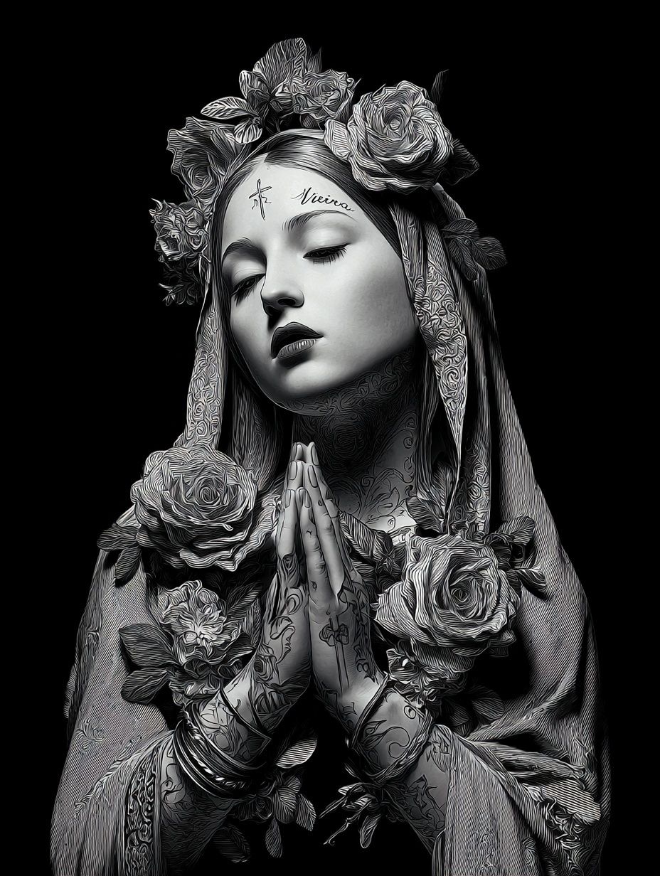 Floral Madonna Portrait Print. poster — fine-art art