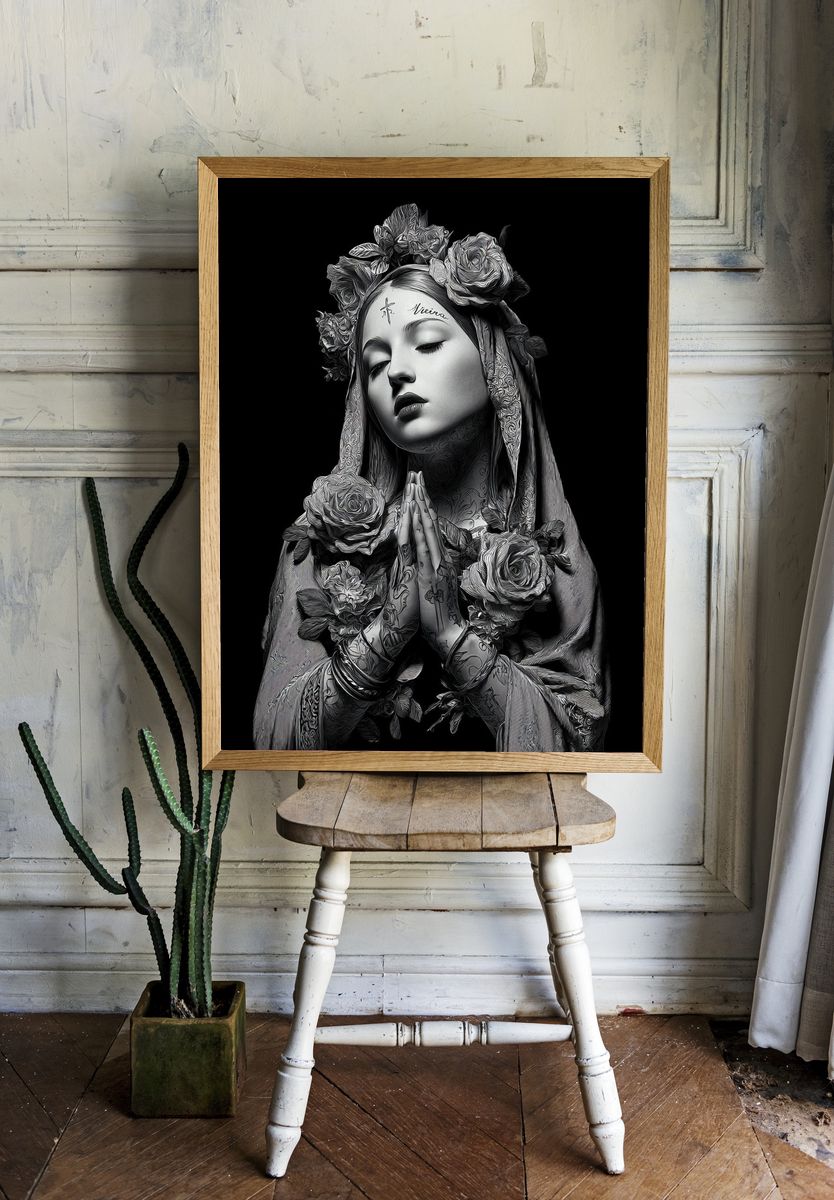 Floral Madonna Portrait Print. — room view 1