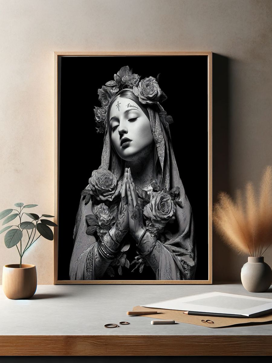 Floral Madonna Portrait Print. — room view 2