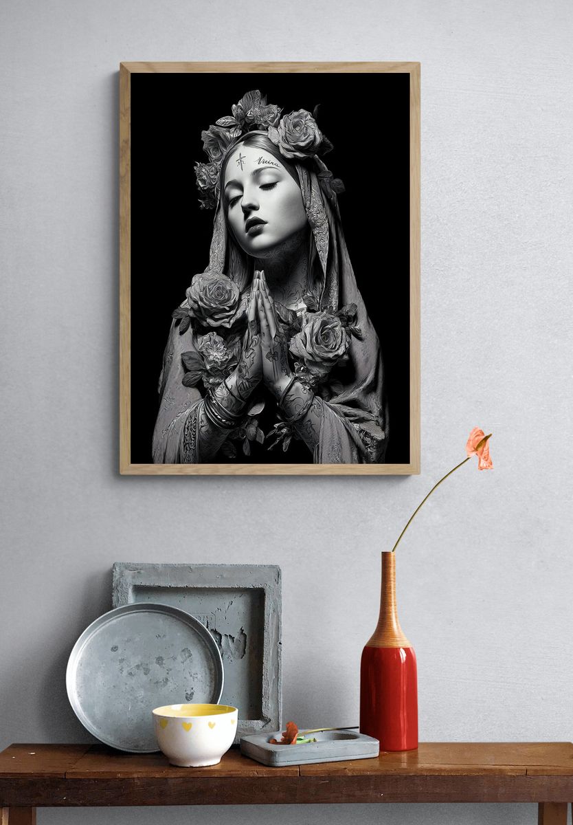 Floral Madonna Portrait Print. — room view 3