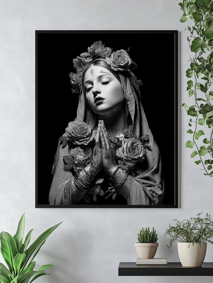 Floral Madonna Portrait Print. — room view 4
