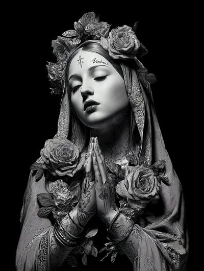 Floral Madonna Portrait Print. poster