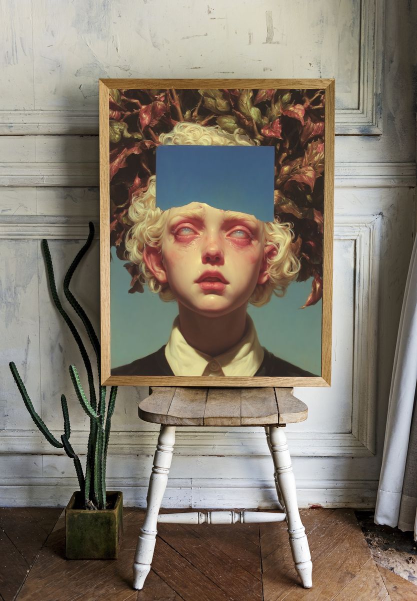 Surreal Portrait with Nature Elements — Art Print. — room view 1