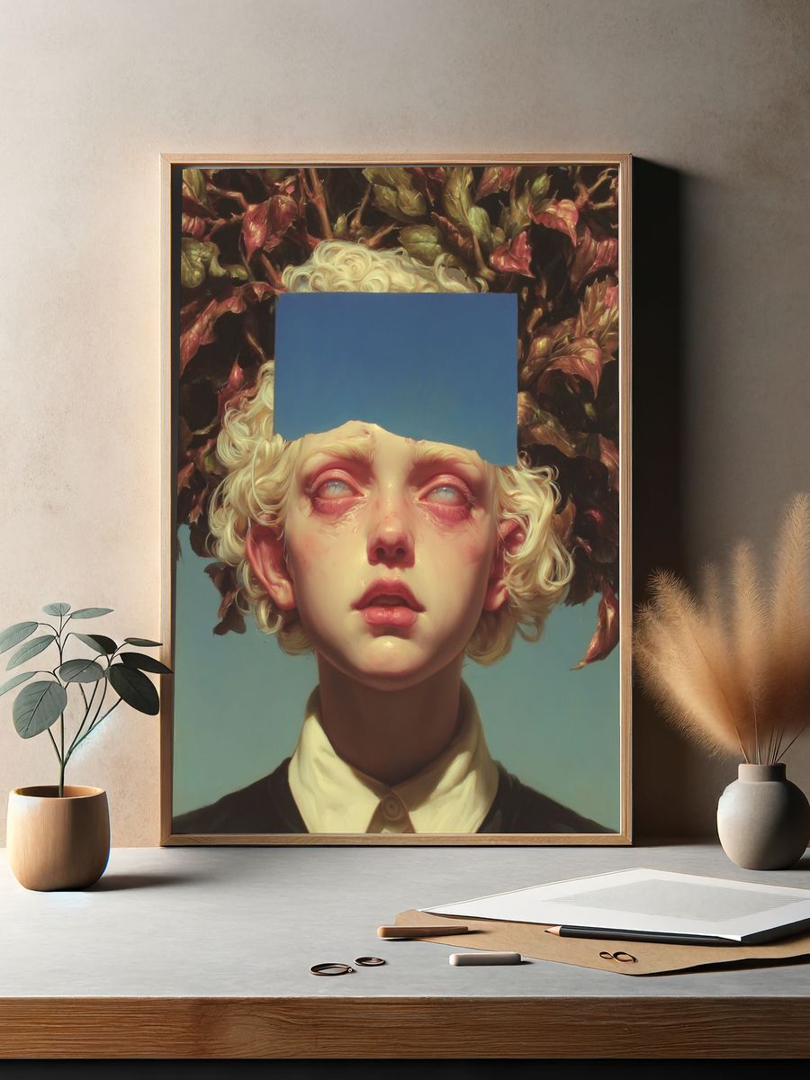 Surreal Portrait with Nature Elements — Art Print. — room view 2