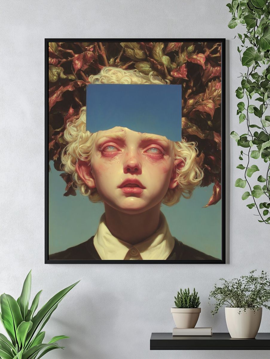 Surreal Portrait with Nature Elements — Art Print. — room view 4
