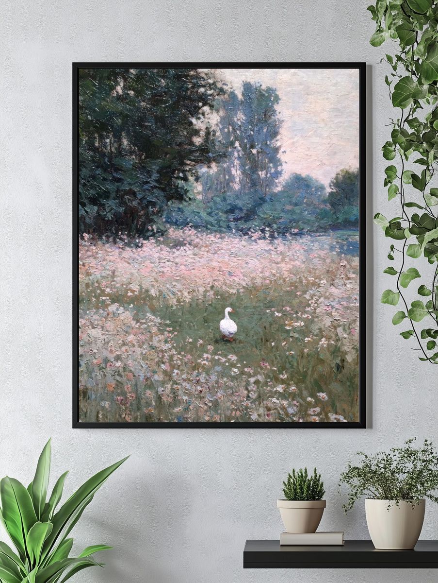 White Goose in a Flower Field — Fine Art Print. — room view 4