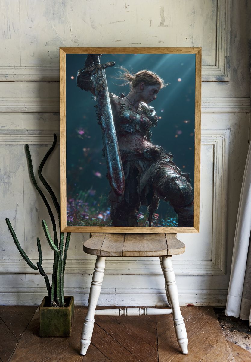 Warrior with Sword — Fantasy Art Print. — room view 1