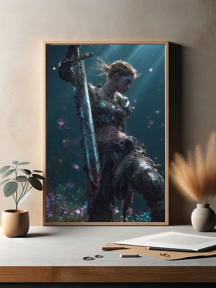 Warrior with Sword — Fantasy Art Print. — room view 2