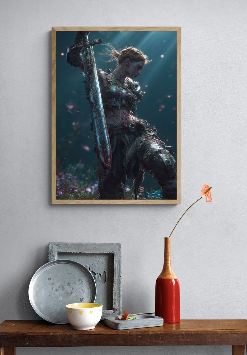 Warrior with Sword — Fantasy Art Print. — room view 3