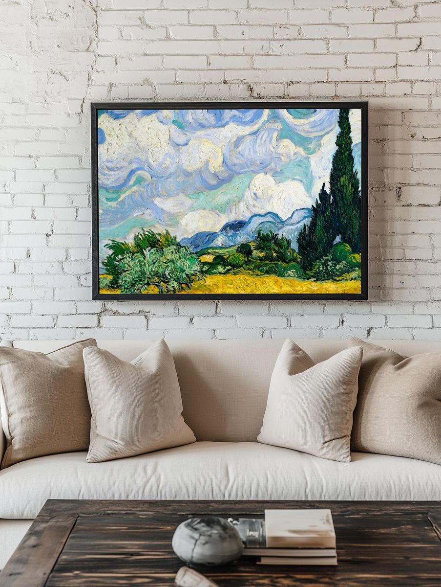 Cypress Trees and Sky — Fine Art Print. — room view 1