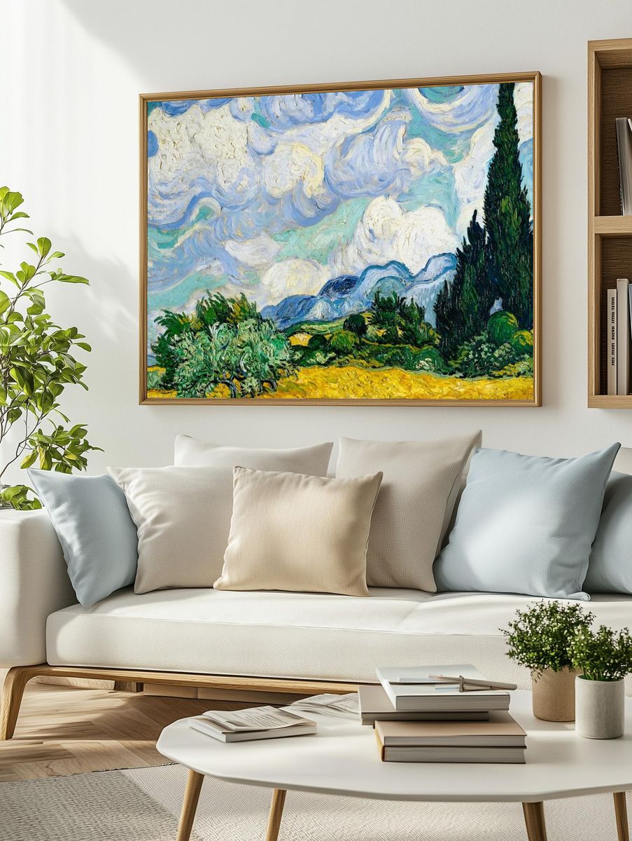 Cypress Trees and Sky — Fine Art Print. — room view 2