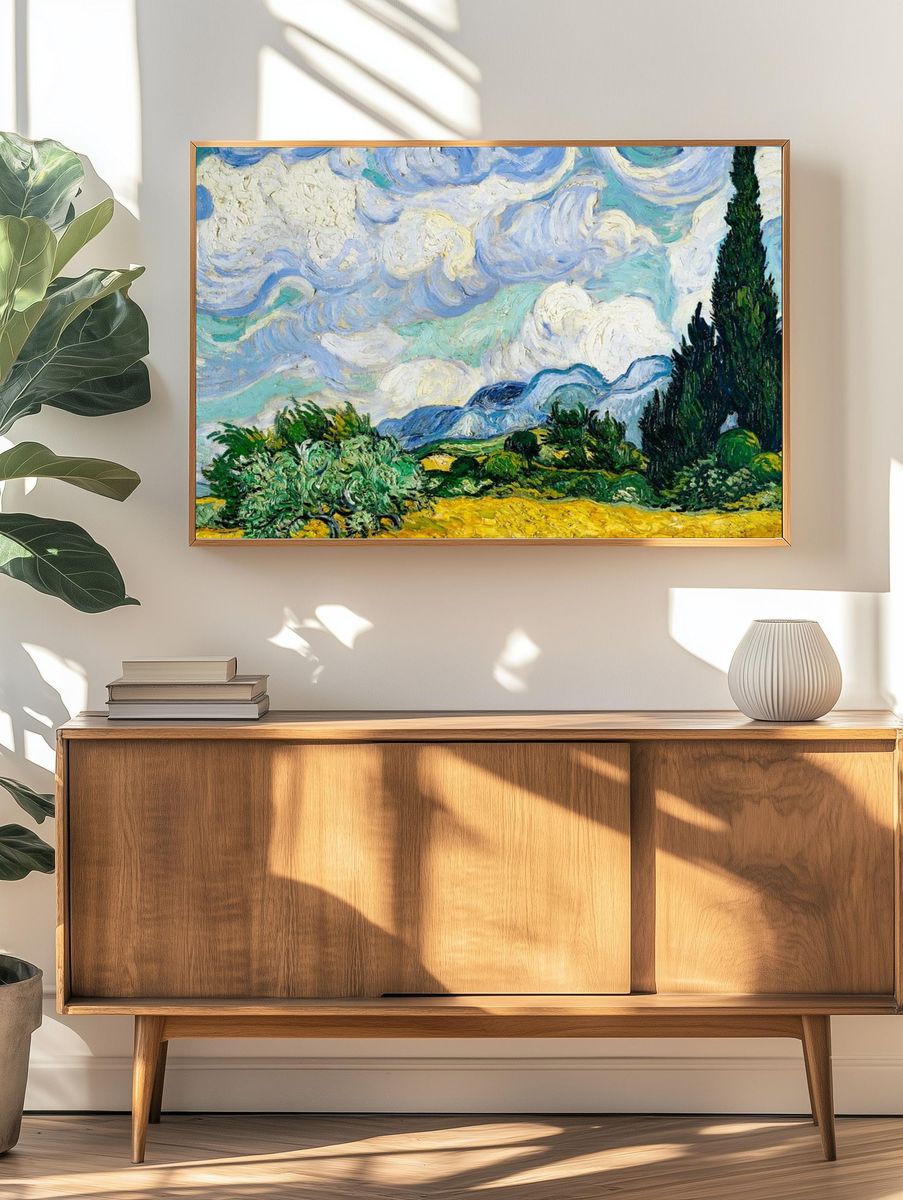 Cypress Trees and Sky — Fine Art Print. — room view 3