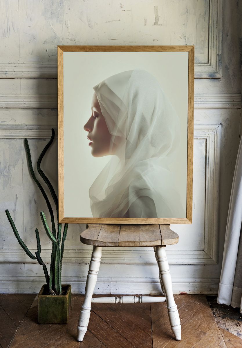Serene Woman in Veil — Fine Art Print. — room view 1