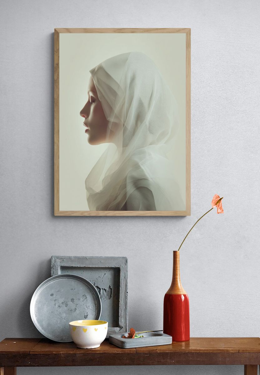 Serene Woman in Veil — Fine Art Print. — room view 3