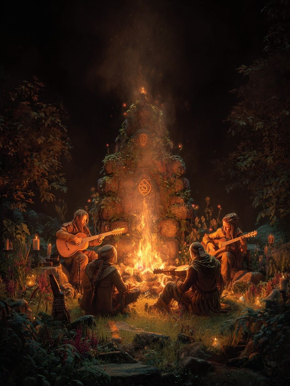 Campfire Gathering — Fantasy Art Print. poster detail