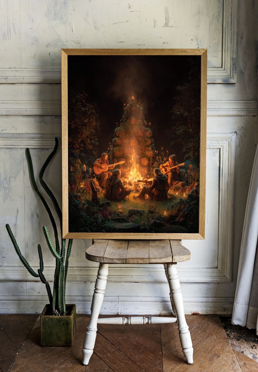 Campfire Gathering — Fantasy Art Print. — room view 1