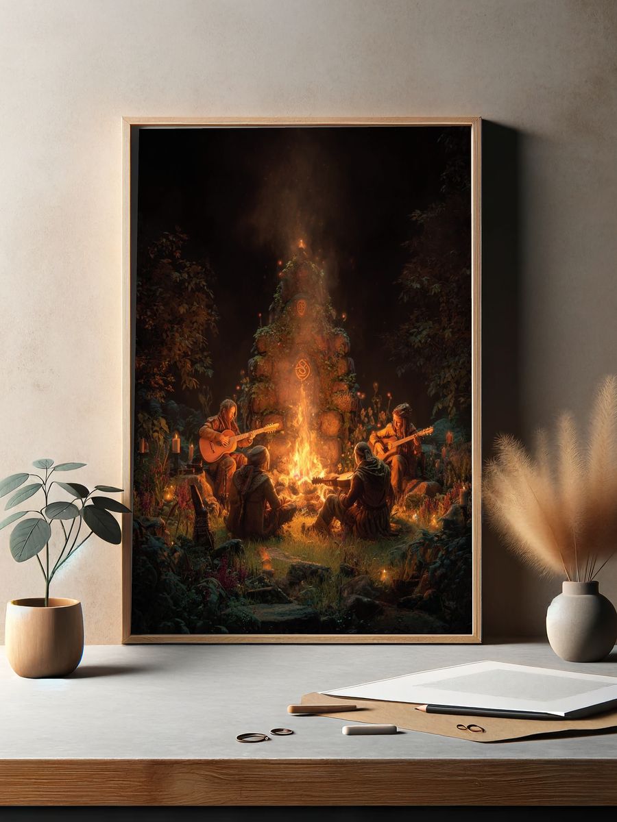 Campfire Gathering — Fantasy Art Print. — room view 2