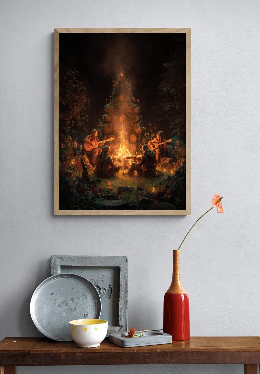 Campfire Gathering — Fantasy Art Print. — room view 3